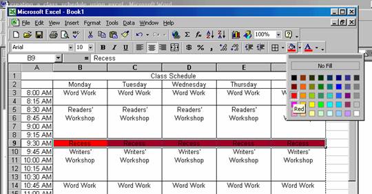 excel table chart under Schedule Class Creating Excel Using a